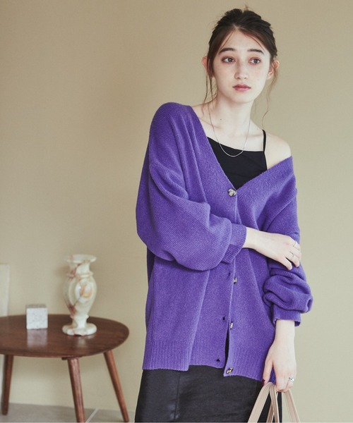 「ANGIE」 ニットカーディガン FREE パープル レディース_画像5
