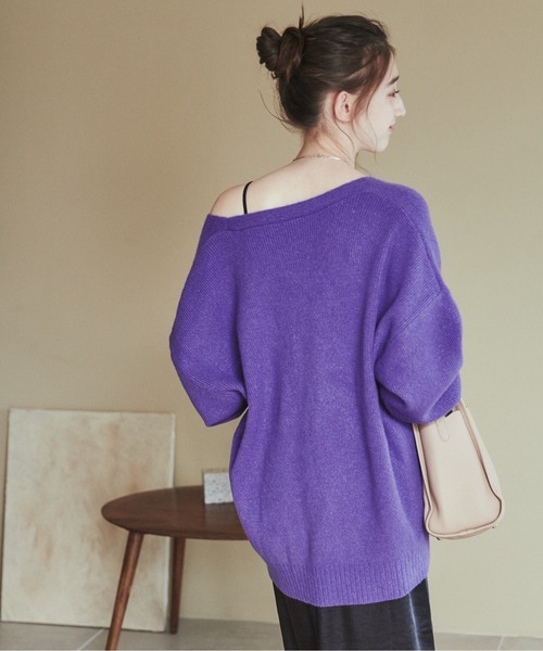 「ANGIE」 ニットカーディガン FREE パープル レディース_画像6