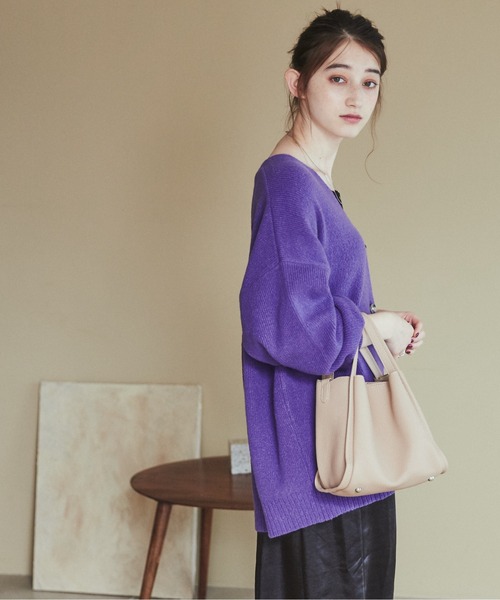 「ANGIE」 ニットカーディガン FREE パープル レディース_画像7