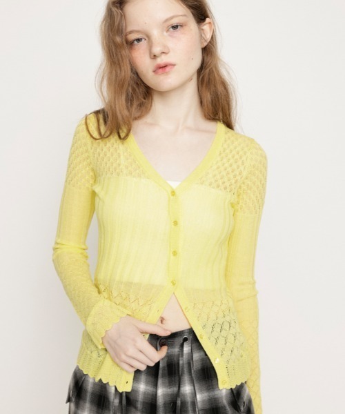 SLY（スライ） カーディガン CROCHET SLANT BUTTON C/D クロシェ