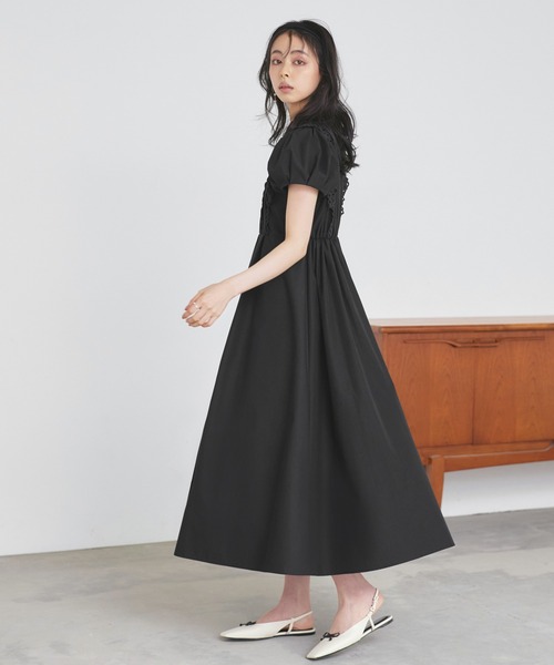 【新品】完売品★RUIRUE BOUTIQUE ・ネイビーレースシャツワンピ RUIRUE BOUTIQUE シャツワンピース 洗える ｜ スタンドカラー