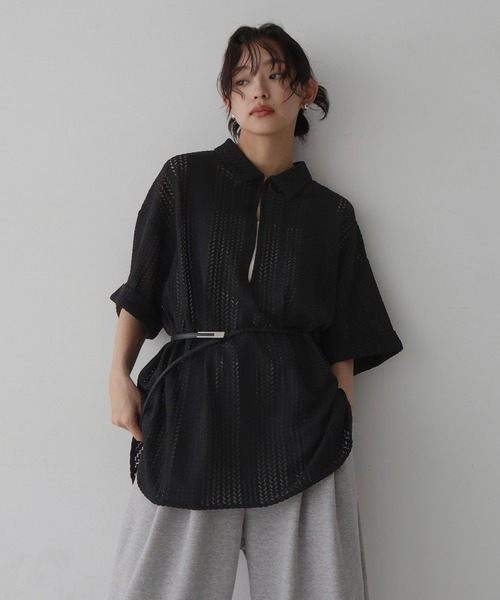tシャツ クロッシェレース半袖シャツ レディース hellam tシャツ クロッシェレース オーバーシャツ レディース