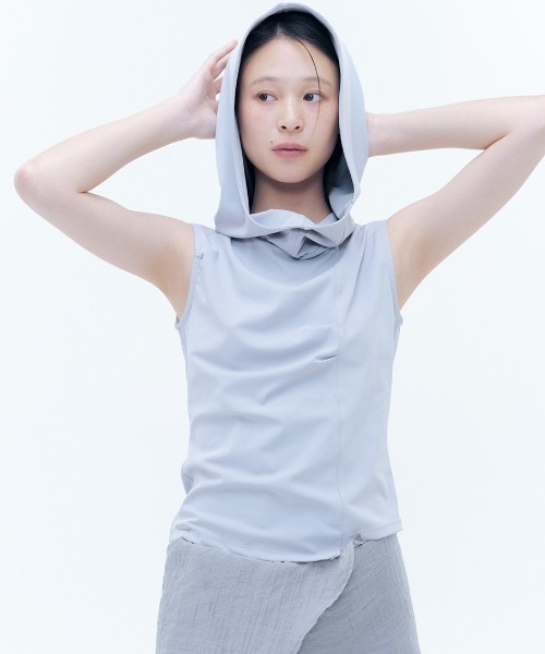 tシャツ Cowl neck pintuck sleeveless レディース