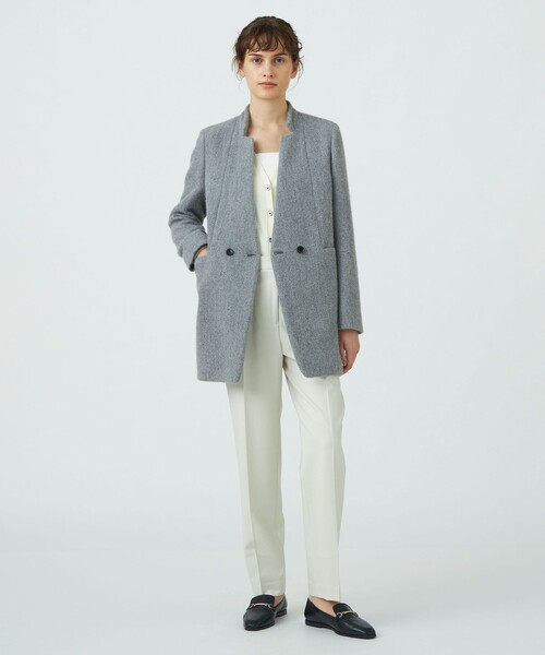 【極美品】TOMORROWLAND ネイビー 薄手コート セール】 ウールカシミヤフランネル ステンカラーコート ERMENEGILDO