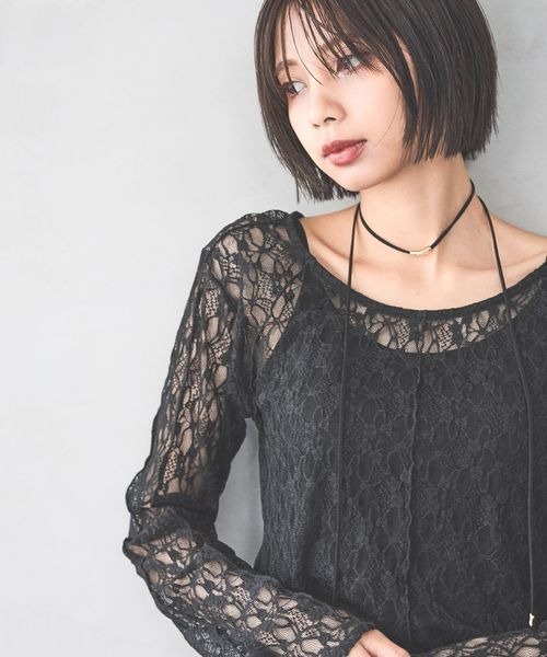 PAGEBOY tシャツ カットレースメローロングスリーブ レディース