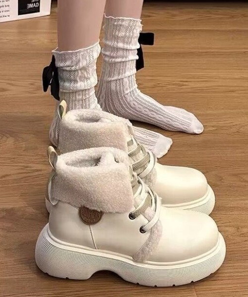 完売品！フェイクムートンショートブーツ ブーツ もこもこ裏ボアフェイクムートンショートブーツ レディース