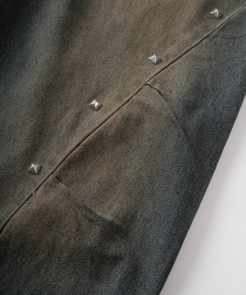 ジーンズ 「82」スタッズ付 ヴィンテージ加工 カーブデニムパンツ