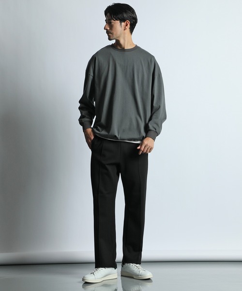 LANVIN en Bleu スラックス センタークリース サイドライン トラック