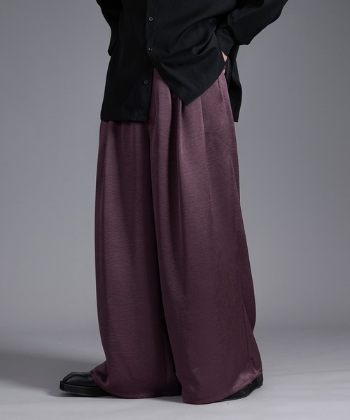 Ellno Loset（エルノロゼット） スラックス ボリュームタックサテン