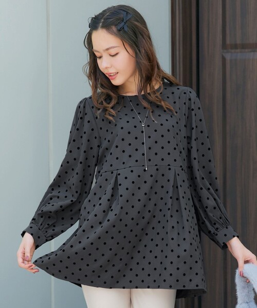 Tiaclasse ブラウス シャツ フロッキードットチュニック レディース