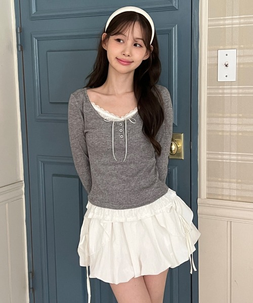 by muni:r tシャツ 「着用動画あり・3色展開」レースリボンストラップ