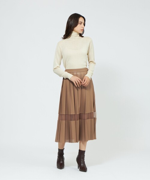 スカート パンチングシンセティックレザー プリーツスカートの画像