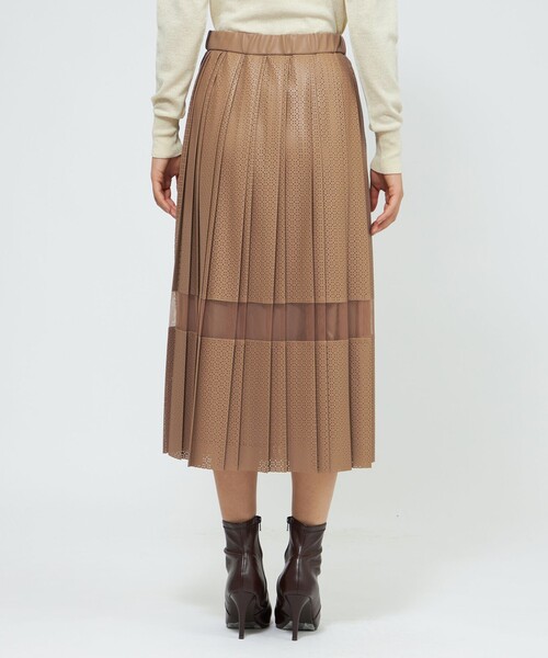 スカート パンチングシンセティックレザー プリーツスカートの画像