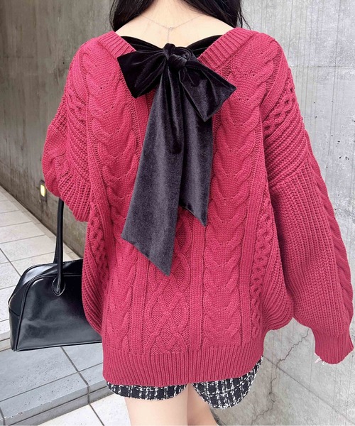 AUTUMN&amp;WINTER COLLECTION ニットベロアチュニック INGNI（イング） ニット セーター バックベロアリボンケーブル