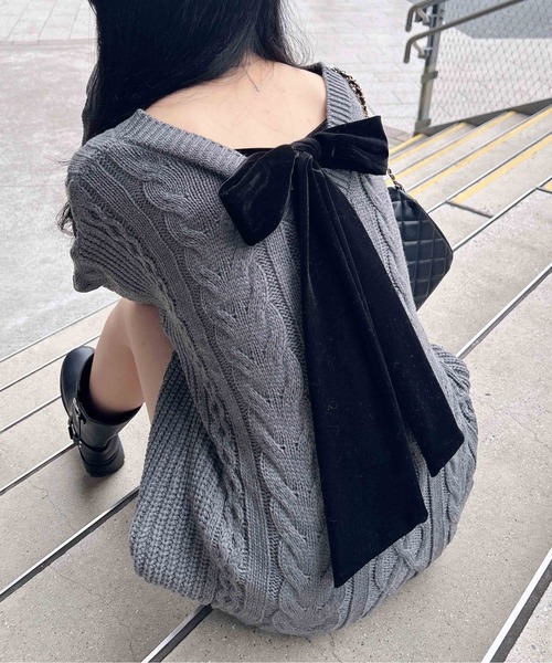AUTUMN&amp;WINTER COLLECTION ニットベロアチュニック INGNI（イング） ニット セーター バックベロアリボンケーブル