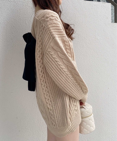 AUTUMN&amp;WINTER COLLECTION ニットベロアチュニック INGNI（イング） ニット セーター バックベロアリボンケーブル