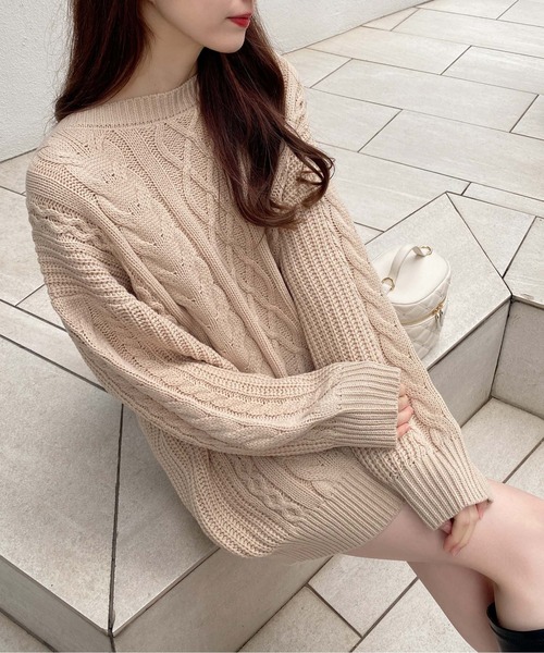 AUTUMN&amp;WINTER COLLECTION ニットベロアチュニック INGNI（イング） ニット セーター バックベロアリボンケーブル