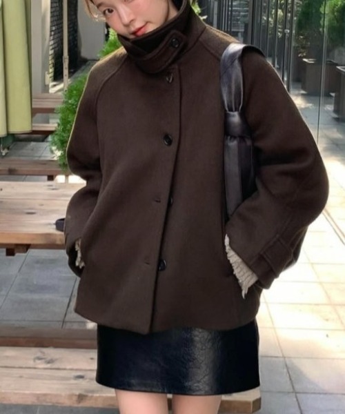 Aelina コート アウター スタンドカラーメルトンショートコート