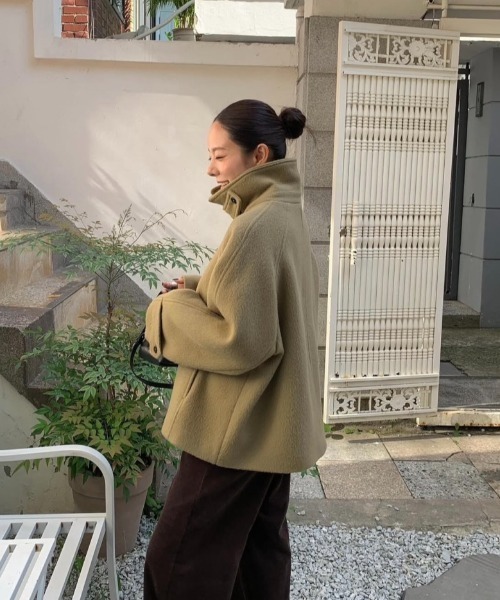 Aelina コート アウター スタンドカラーメルトンショートコート