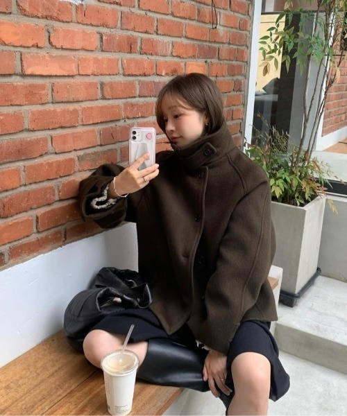 Aelina コート アウター スタンドカラーメルトンショートコート