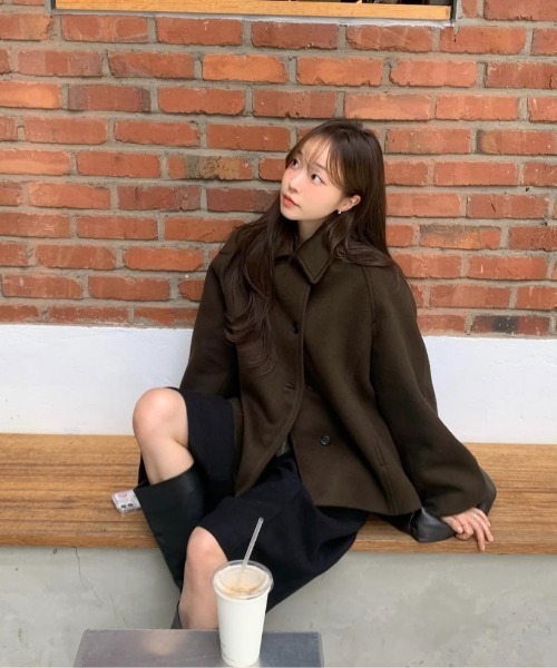 Aelina コート アウター スタンドカラーメルトンショートコート