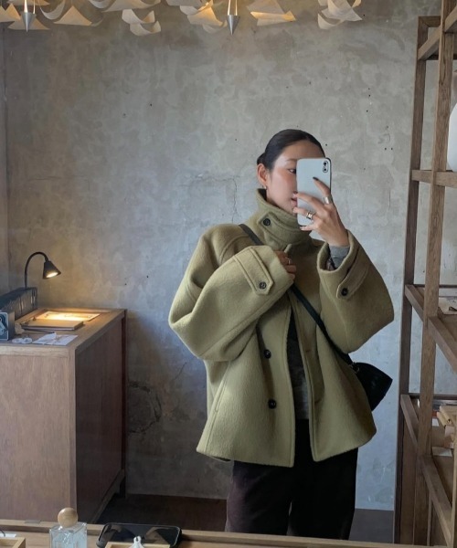 Aelina コート アウター スタンドカラーメルトンショートコート