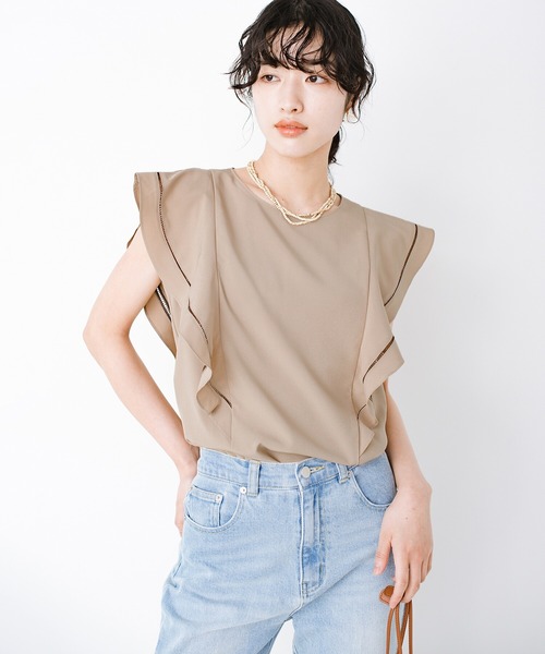 「haco!」 ノースリーブブラウス MEDIUM ベージュ レディース_画像9