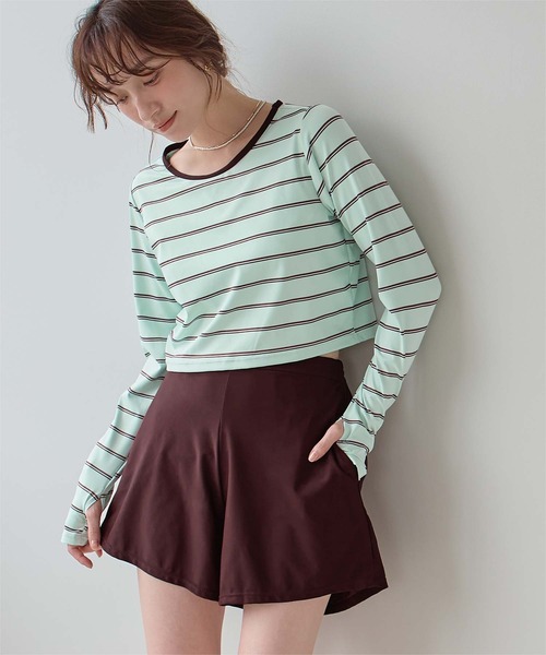 水着 3点セット/パイピング長袖ビキニ×ショートパンツ/水着 レディースの画像