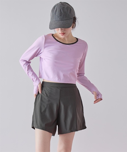 水着 3点セット/パイピング長袖ビキニ×ショートパンツ/水着 レディースの画像