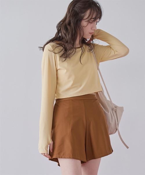 水着 3点セット/パイピング長袖ビキニ×ショートパンツ/水着 レディースの画像