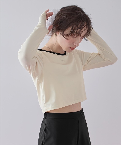 水着 3点セット/パイピング長袖ビキニ×ショートパンツ/水着 レディースの画像