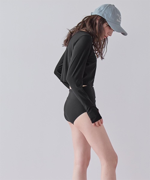水着 3点セット/パイピング長袖ビキニ×ショートパンツ/水着 レディースの画像