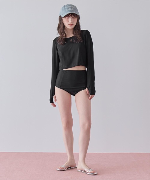 水着 3点セット/パイピング長袖ビキニ×ショートパンツ/水着 レディースの画像