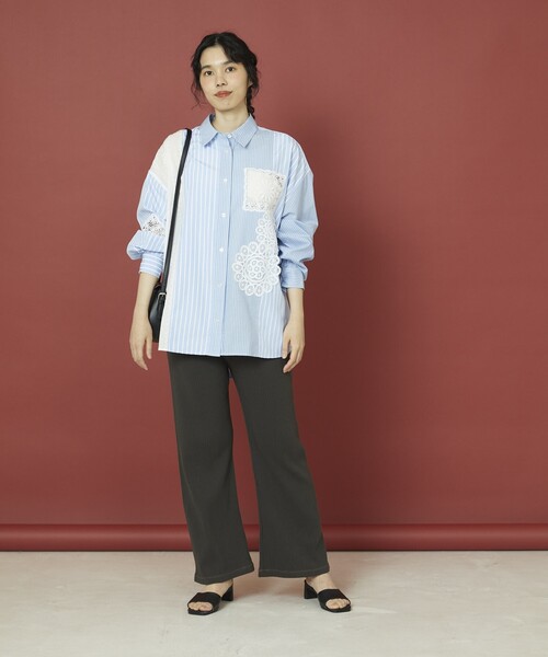 「Freada」 長袖シャツ フリ- ブラック レディース_画像4