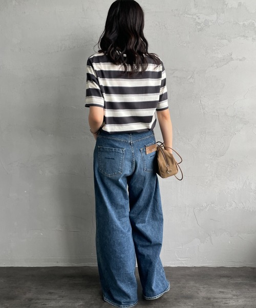 tシャツ 「FRED PERRY/フレッドペリー」 ファインストライプ ワンポイントロゴ刺繍Tシャツ レディース メンズの画像