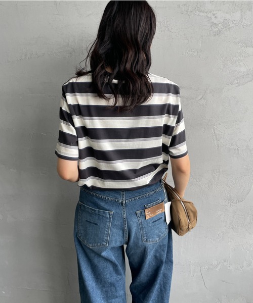 tシャツ 「FRED PERRY/フレッドペリー」 ファインストライプ ワンポイントロゴ刺繍Tシャツ レディース メンズの画像