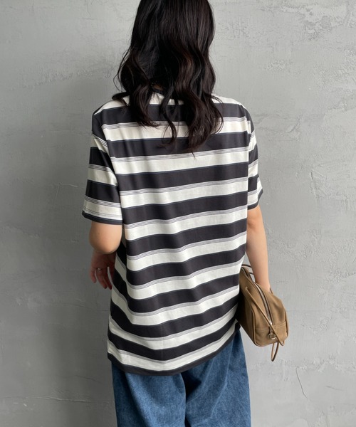 tシャツ 「FRED PERRY/フレッドペリー」 ファインストライプ ワンポイントロゴ刺繍Tシャツ レディース メンズの画像