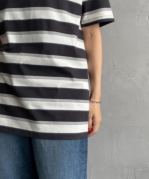 tシャツ 「FRED PERRY/フレッドペリー」 ファインストライプ ワンポイントロゴ刺繍Tシャツ レディース メンズの画像