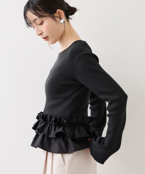 VIS（ビス） ニット セーター 裾フリルティアードドッキングニット