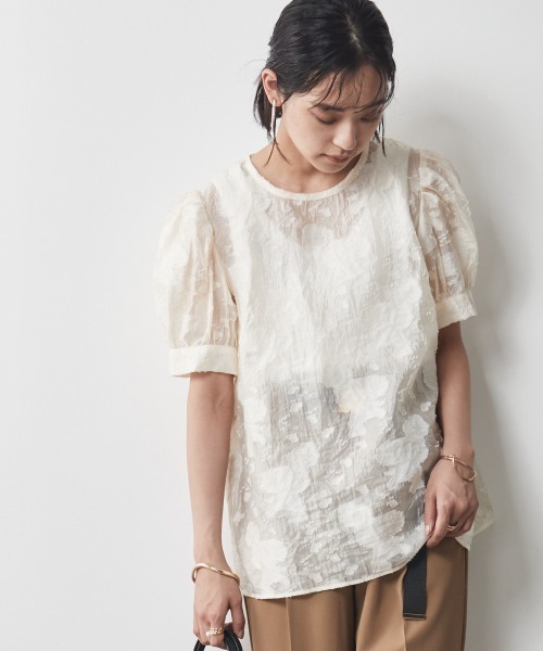 「CHIC STYLE」 半袖ブラウス L ベージュ レディース_画像3