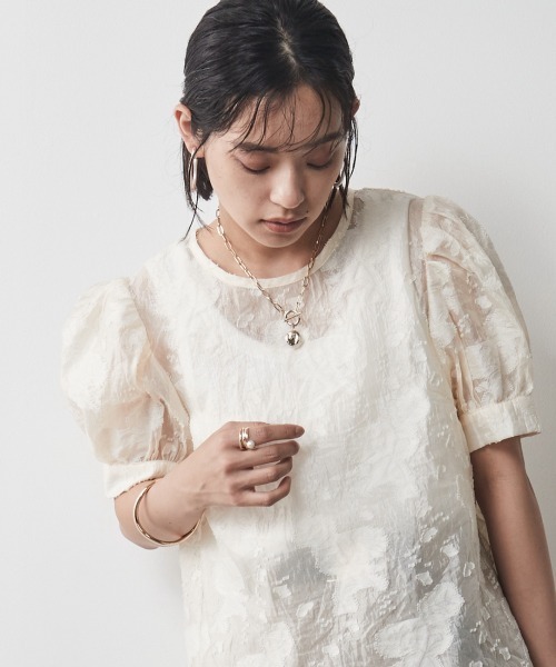 「CHIC STYLE」 半袖ブラウス L ベージュ レディース_画像4