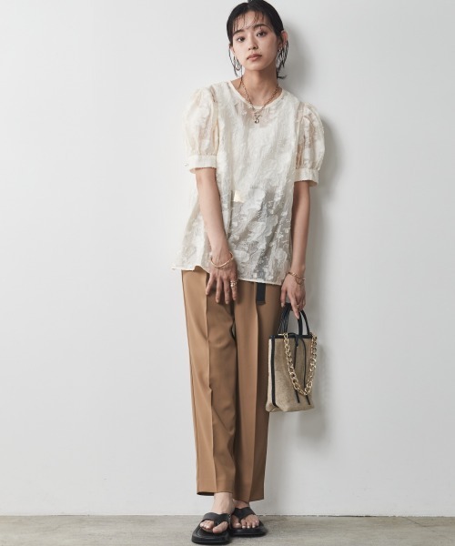 「CHIC STYLE」 半袖ブラウス L ベージュ レディース_画像5