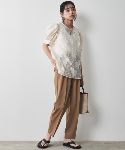 「CHIC STYLE」 半袖ブラウス L ベージュ レディース_画像6