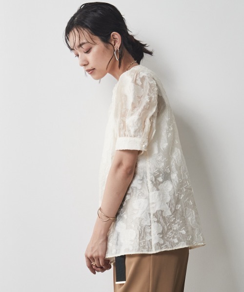 「CHIC STYLE」 半袖ブラウス L ベージュ レディース_画像9
