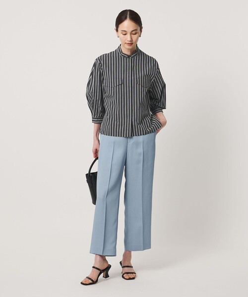 ワイドパンツ スラックス パンツ スラブ リボン テーパードパンツ レディースの画像