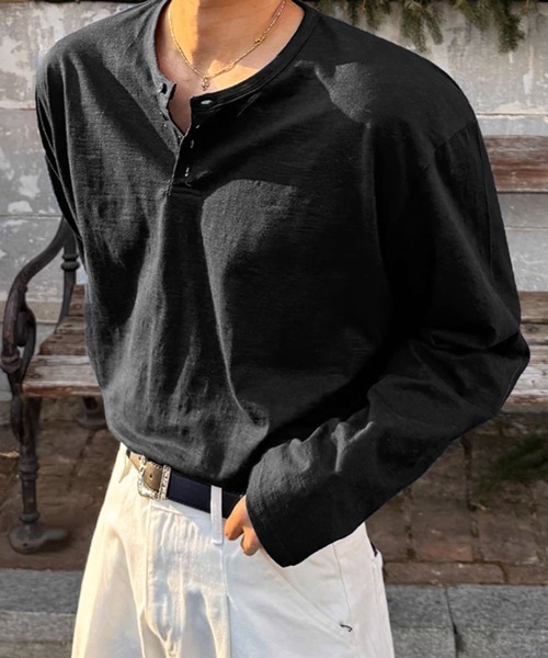 【美品】  NOWOS / ノーウォス | henry neck knit ウール ロングスリーブ カットソー | ブラウン | レディース 美品】 NOWOS / ノーウォス | henry neck knit ウール ロングスリーブ