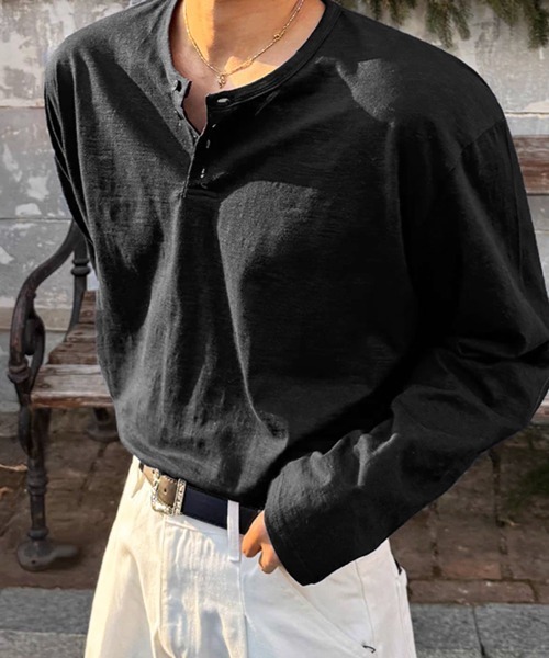 NOWLE（ノウル） tシャツ 「NOWLE」コットン ヘンリーネック ロング