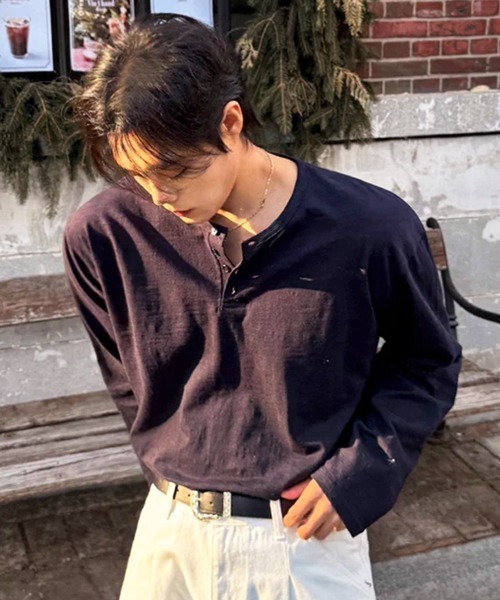 NOWLE（ノウル） ヘンリーネック tシャツ 「NOWLE」コットン ヘンリー