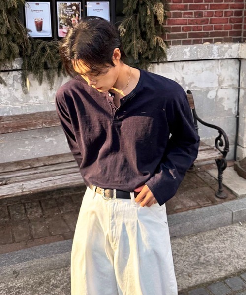 NOWLE（ノウル） ヘンリーネック tシャツ 「NOWLE」コットン ヘンリー