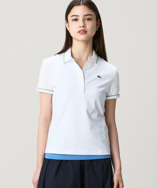 新品✨美品✨ラコステ LACOSTE ポロ シャツ 白 ホワイト レディース M LACOSTE（ラコステ） ポロシャツ ポロ カラー＆カフスラインスリム